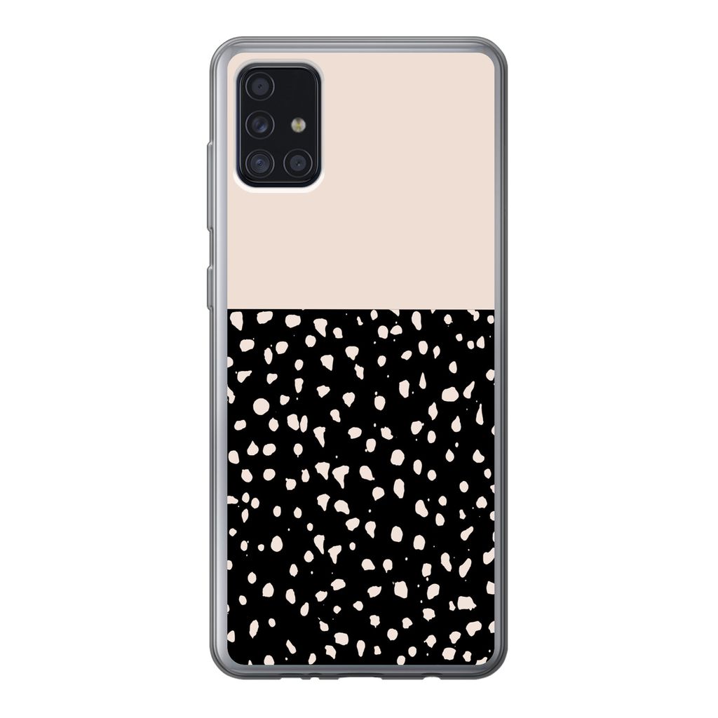 MuchoWow Handyhülle Schutzhülle Hülle für Samsung Galaxy A52 5G Polka dots - Beige - Schwarz Silikon Softcase Handy Hülle - Umschlag