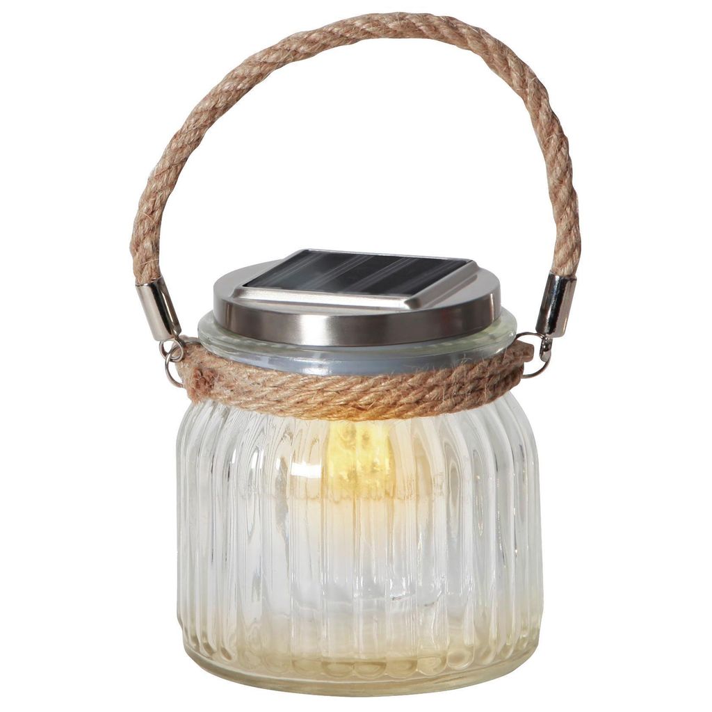 Solarbetriebene LED-Tischleuchte Jar aus Glas