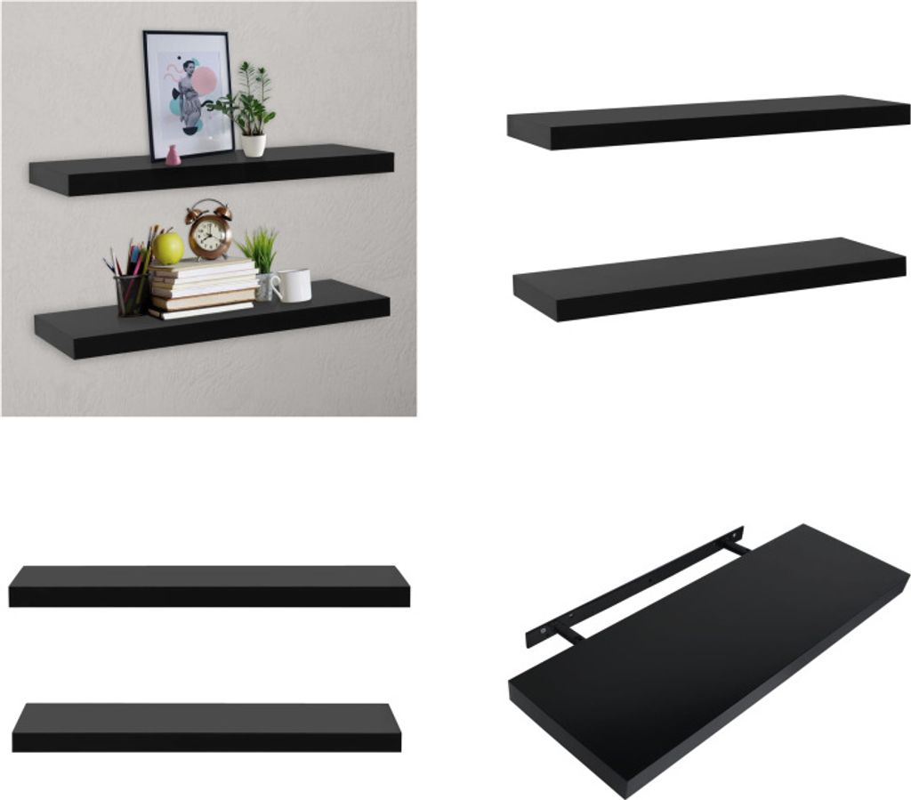 vidaXL Schweberegale 2 Stk. Schwarz 100x20x3,8 cm - Wandregal - Wandregale - Wandablage - Wandablagen