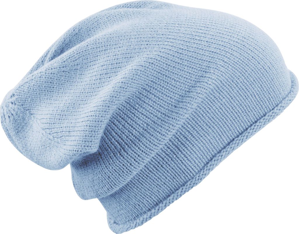 Herren Beanie Wintermütze Strickmütze Ripp Slouch Beanie Roll-Up Long Neverless blau unisize