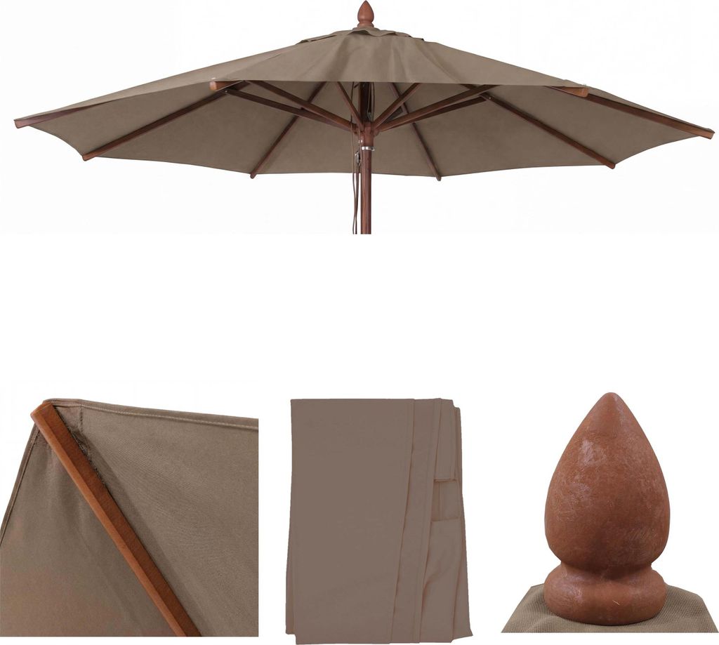 Ersatz-Bezug für Gastronomie Holz-Sonnenschirm HWC-C57b, Sonnenschirmbezug, rund Ø3m Polyester 2kg taupe
