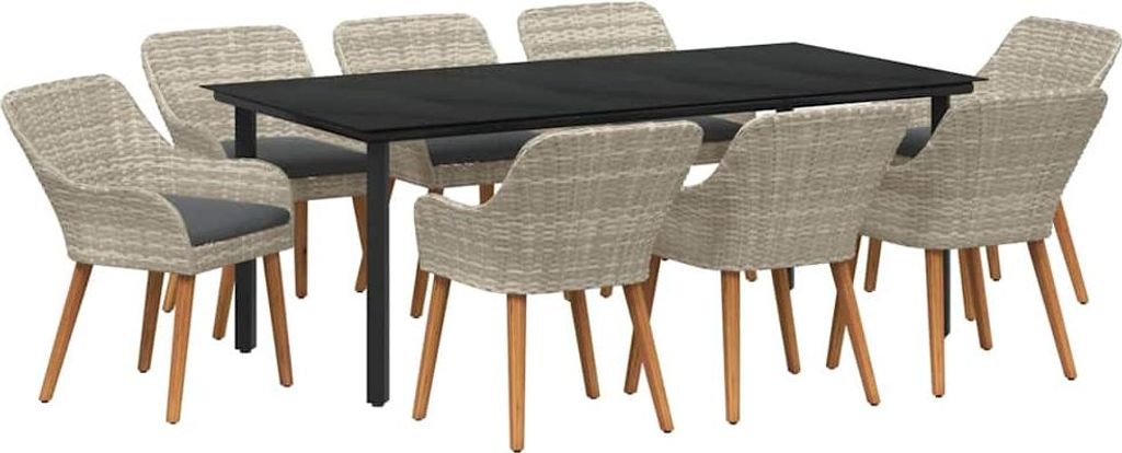 Garten Essgruppe mit Kissen 9 pcs Hellgrau Poly-Rattan