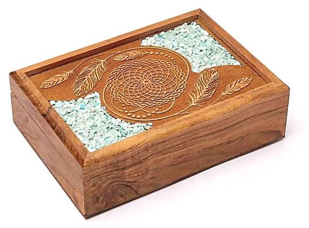 Tarot- oder Schmuckkästchen Traumfänger Amazonit – 18 x 12,5 x 5,5 cm