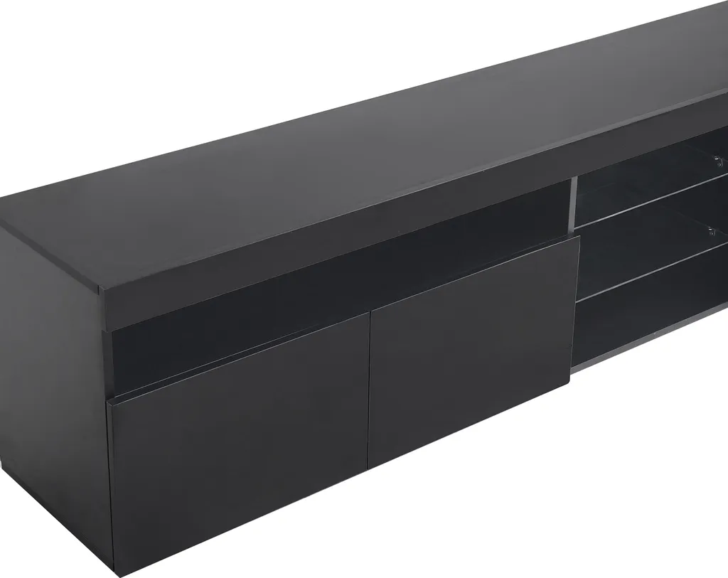 Merax Meuble TV Noir Brillant 180cm avec Éclairage LED et Télécommande