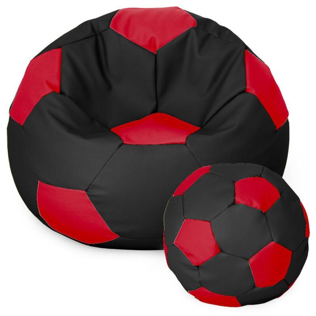 Fußball Sessel mit Füllung EPS Perlen Sitzsack Beanbag Sitzkissen 120cm Schwarz und Rot Sitzkissen Kissen Sitzsäcke Wohnzimmer Sitzsackbezug Gamer