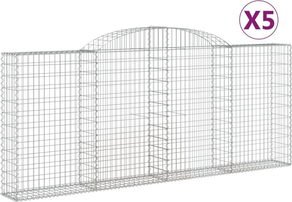 vidaXL Gabionen mit Hochbogen 5 Stk. 300x30x120/140cm Verzinktes Eisen