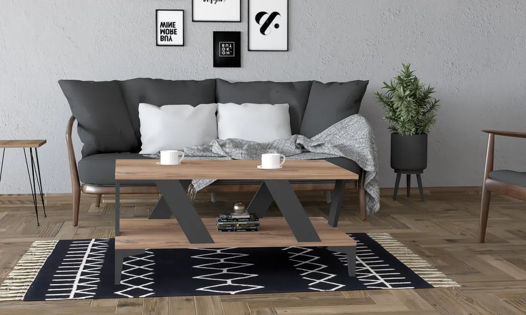 Table Basse pour Salon Moderne, Plateau 100 cm Anthracite et Bois - 2