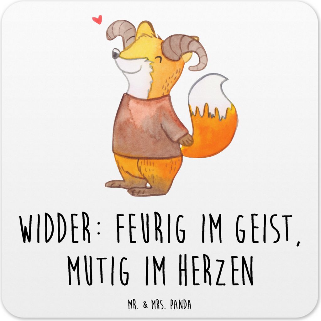 Mr. & Mrs. Panda Getränkeuntersetzer Widder Astologie 6er Set - Weiß - Geschenk, Design Untersetzer, Sternzeichen, Kunststoff, Glas-Untersetzer, ...