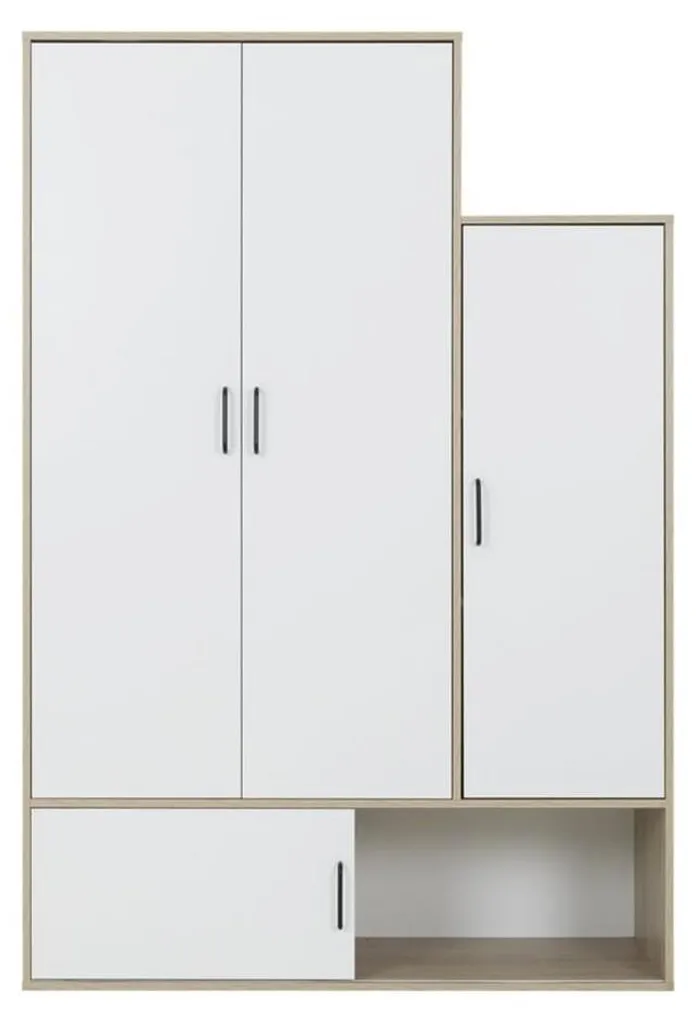 Armoire 4 portes ERWAN CALICOSY H195 cm décor chêne et blanc moderne