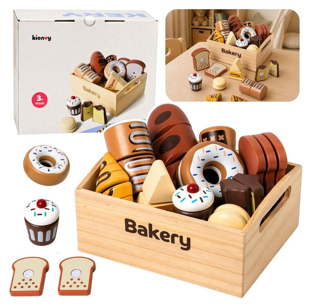 Mini-Bäckerei-Set aus Holz mit Klettverschluss, 10-teilig.