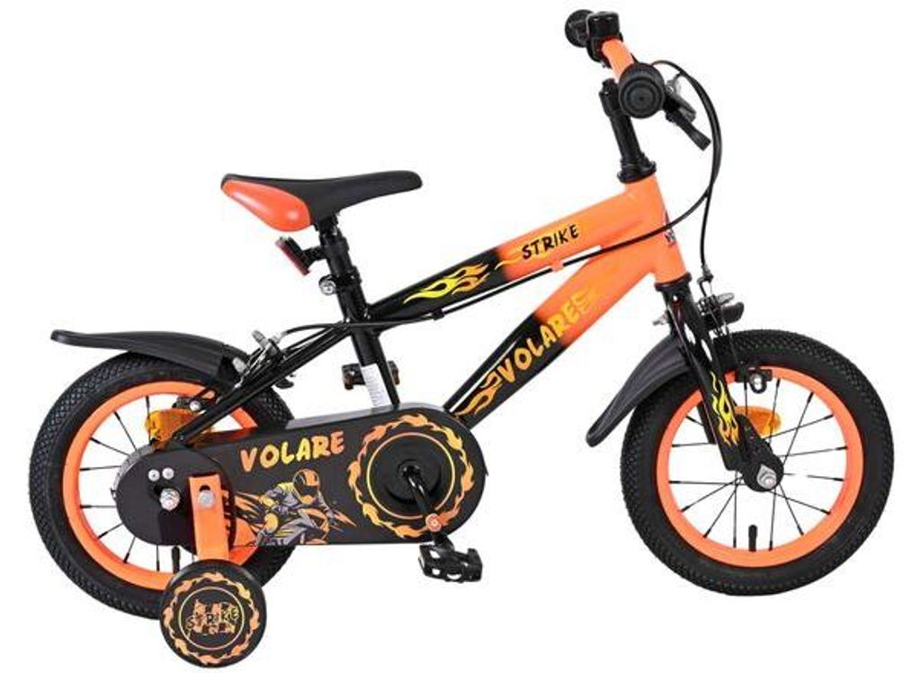 Volare Strike Kinderfahrrad - Jungen - 12 Zoll - Schwarz-Orange - Zwei Handbremsen