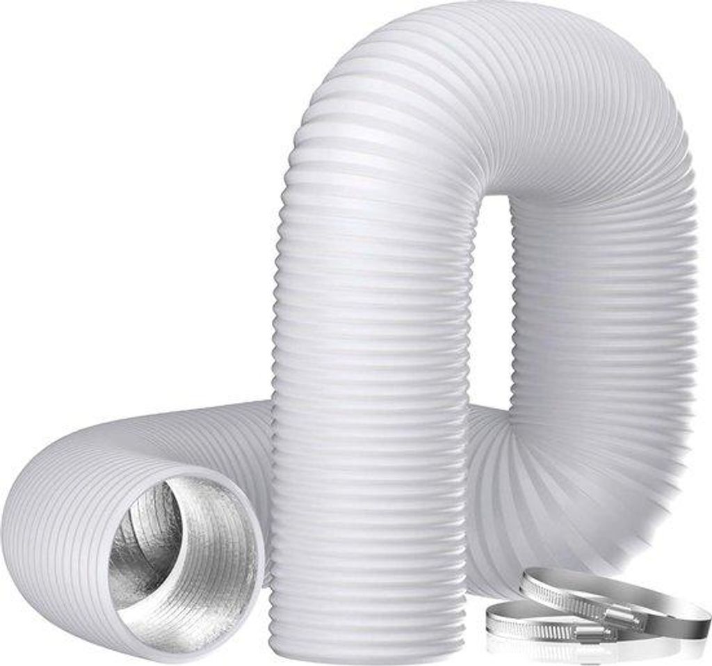 Flexibele aluminium afvoerslang - Ø 150 mm - 5 mm - hydrocultuur - badkamer - roestvrij staal - wit