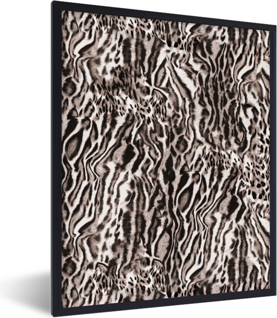 MuchoWow Gerahmtes Poster Pantherdruck - Formen - Braun - Schwarz 60x80 cm - Poster mit Schwarzem Bilderrahmen Wandposter Rahmen Foto Bilder - Pr...