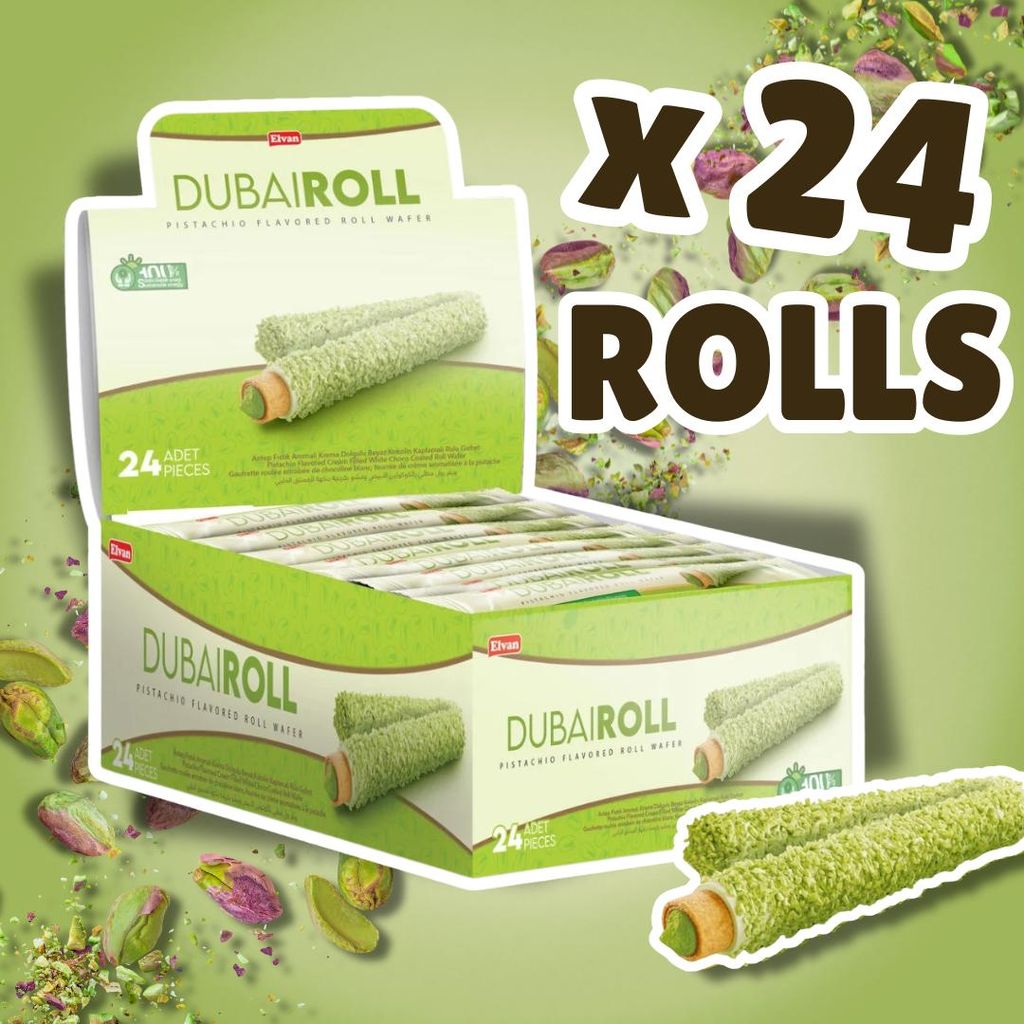 24 x Elvan Dubai Roll, pistache-geurige rolletjes van Productafbeelding 