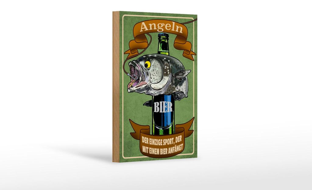Holzschild Spruch 12x18cm Angeln Bier der einzige Sport