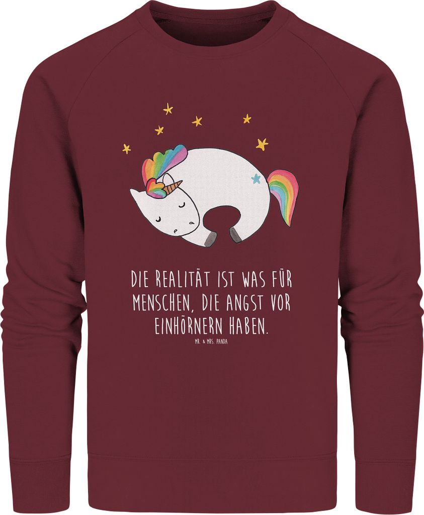 Mr. & Mrs. Panda Bio Pullover Einhorn Nacht Größe XL - Burgundy - Geschenk, Träume, Pulli, Freundin, Sweater, Unicorn, Bio-Pullover, Rundhals, S...