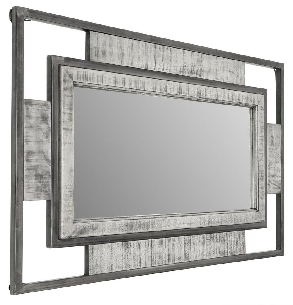 MASSIVMOEBEL24 | specchio in legno di Mango 76x4x122 grigio Immagine del prodotto 