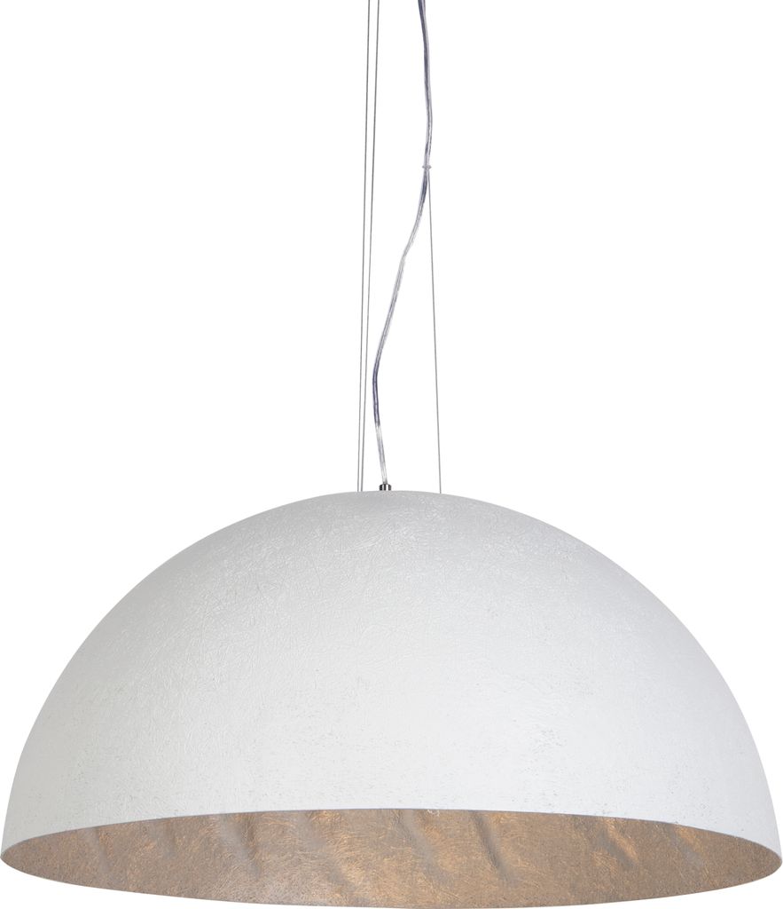 QAZQA - Moderne Hängelampe I Pendellampe I Halbrund Pendelleuchte Weiß mit Silber 70cm - MagnaI 3-flammig I Wohnzimmer - Kunststoff Rund - LED ge...
