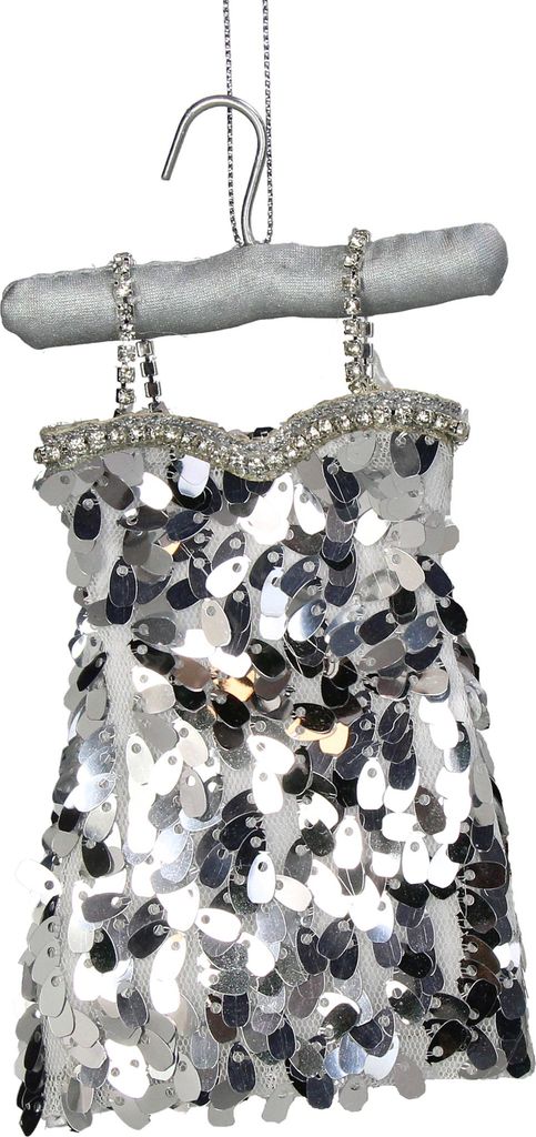 Christbaumschmuck 15cm Kleid mit Pailletten Figur Silber