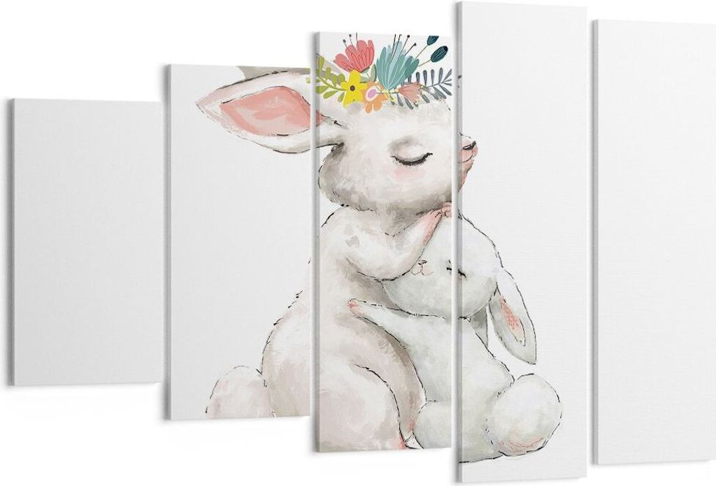 Bild auf Leinwand - Leinwandbild - 5 Teile - Kaninchen Hase Kinder - 150x100cm - Wand Bild - Wanddeko - Wandbilder - Leinwanddruck - Bilder - Wandd...
