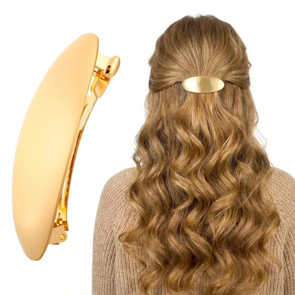Barrette française sobre en métal doré vintage pour femmes et filles