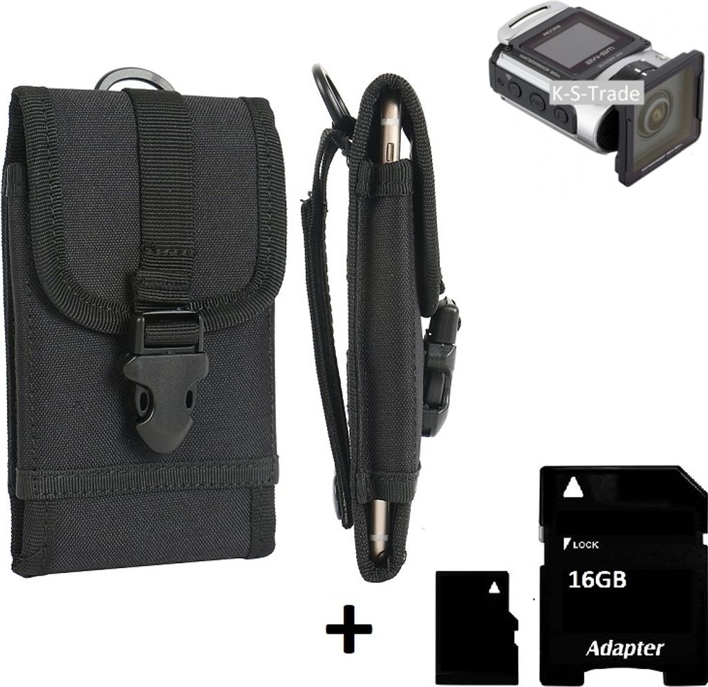 K-S-Trade Kameratasche Gürteltasche kompatibel mit Ricoh WG-M 2 Outdoor Gürtel Tasche für Kompaktkamera + 16GB Speicherkarte Holster Fototasche