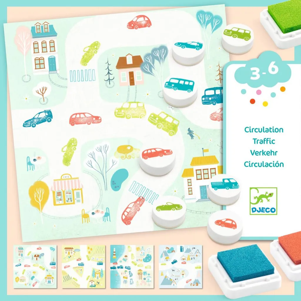 DJECO Set de Tampons Voitures pour Enfant avec Encreur Lavable - 10043