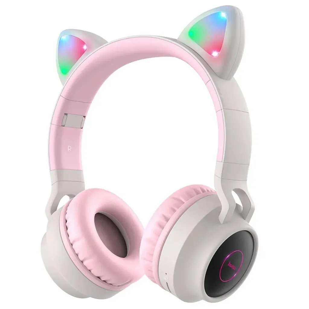 Casque Bluetooth oreilles de chat Hoco W27 gris pour enfant et ado - 2