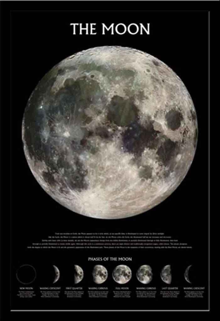 Tableau La Lune Univers Univers 61x91,5 cm cadre MDF noir élégant