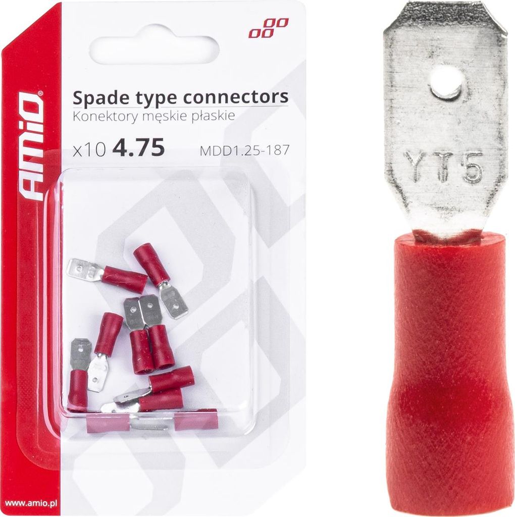 Isolierte Flachstecker Rot 5.6mm 0.5-1.5mm² 10A Set 10 Stück AMIO-03065
