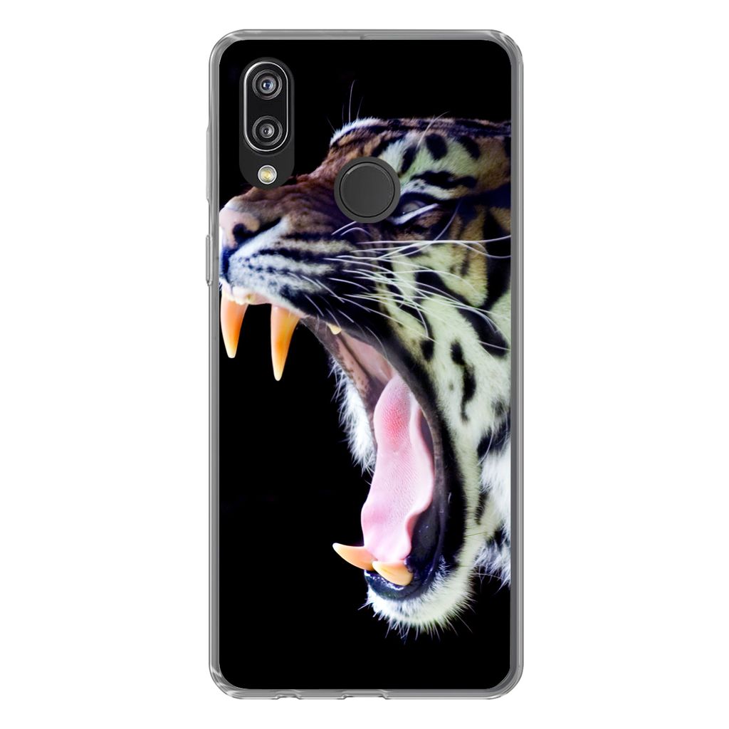 MuchoWow Handyhülle Schutzhülle Hülle für Huawei P20 Lite (2020) Brüllender Tiger auf schwarzem Hintergrund Silikon Softcase Handy Hülle