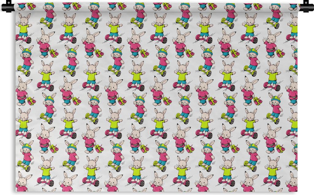 MuchoWow Wandteppich Wandbehang Schule - Kaninchen - Tiere - Kinder - Muster 150x100 cm Tapisserie Dekoration Wandtuch - Waschbar - Tapisserien -...