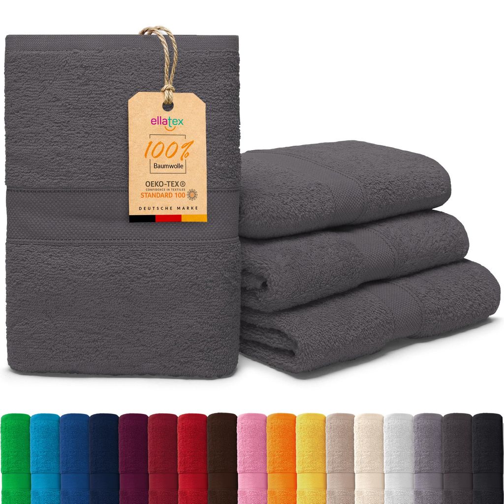 EllaTex PARIS 4er Set Badetücher 100x150 cm – 100% Baumwolle, 500 g/m² Frottier, Vorteilspack, in Farbe: Smoky Grau