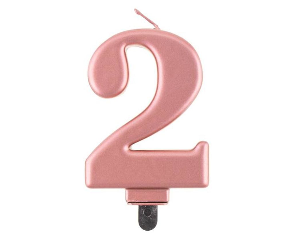Świeczka cyferka 2, metalik Rose Gold, 8 cm Zdjęcie produktu 