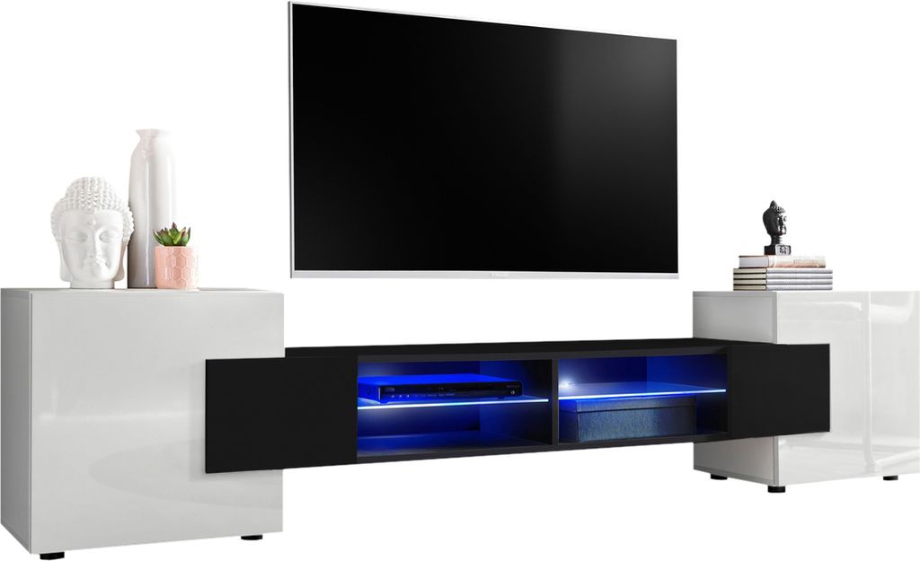 Komodee | TV-Schrank mit 2 Türen Merano | Korpus Weiß Frontfarbe Weiß und Schwarz
