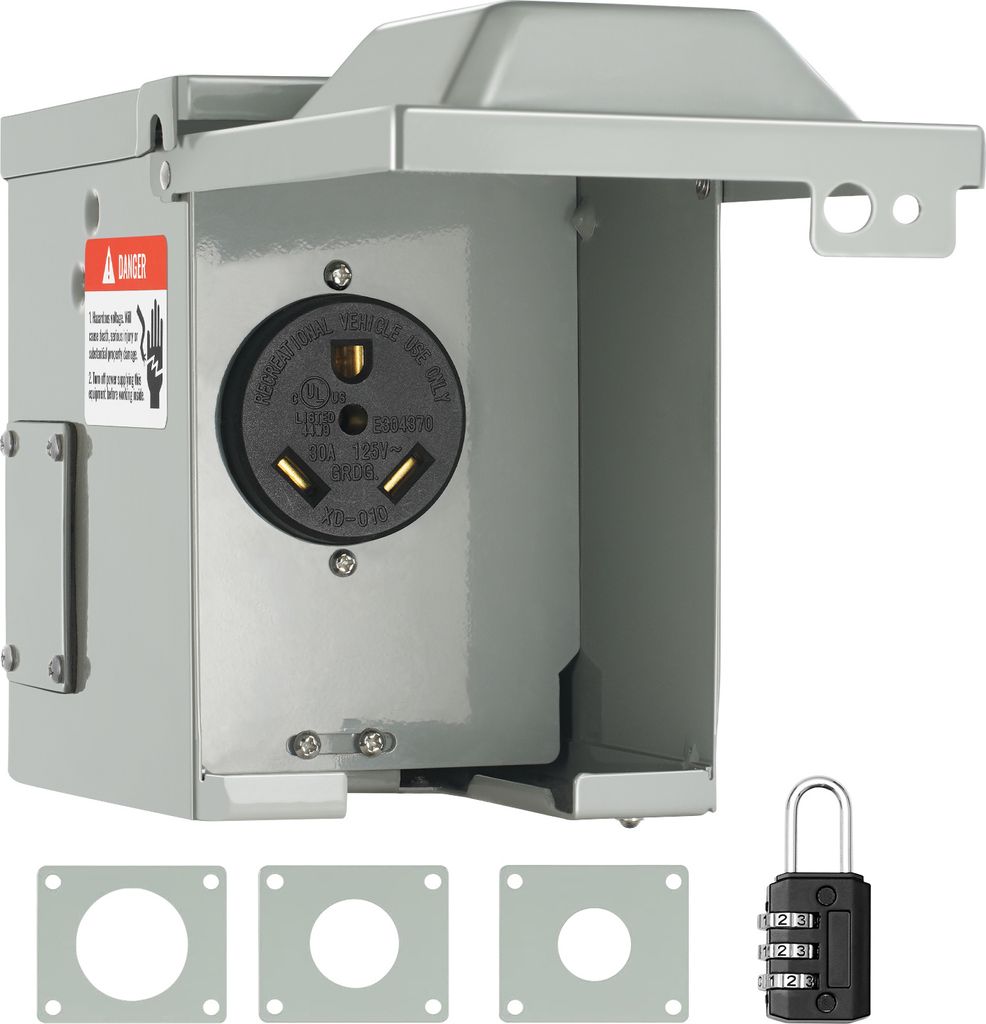 VEVOR Außensteckdose RV NEMA TT-30R(XD-010) 125/250 V wasser- und staubdicht Wohnwagen Wohnmobil 155 x 130 x 165 mm Einspeisestecke mit einem Erdu...