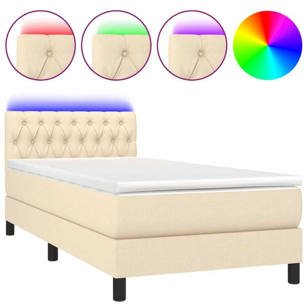 vidaXL Boxspringbett mit Matratze & LED Creme 100x200 cm Stoff