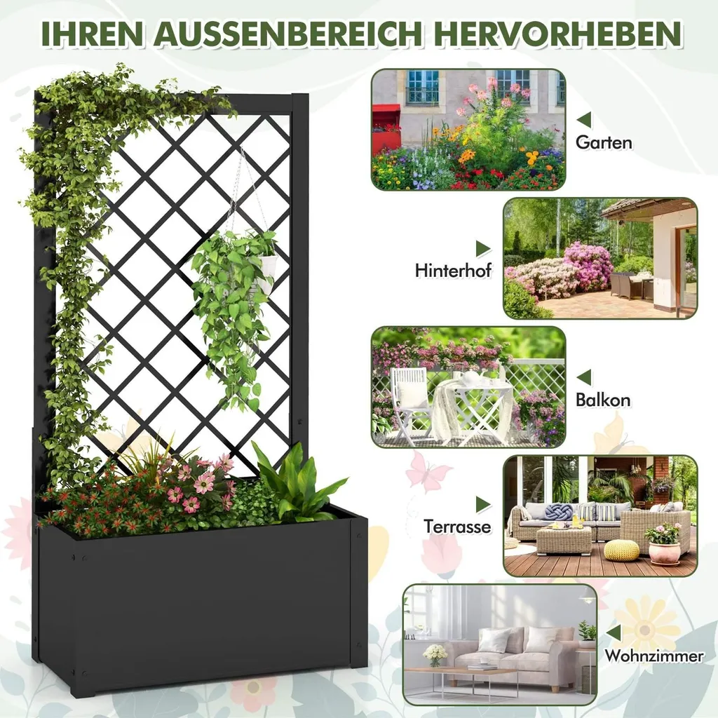 Bac à fleurs surélevé avec support de grimpe en métal anthracite 120cm - 3