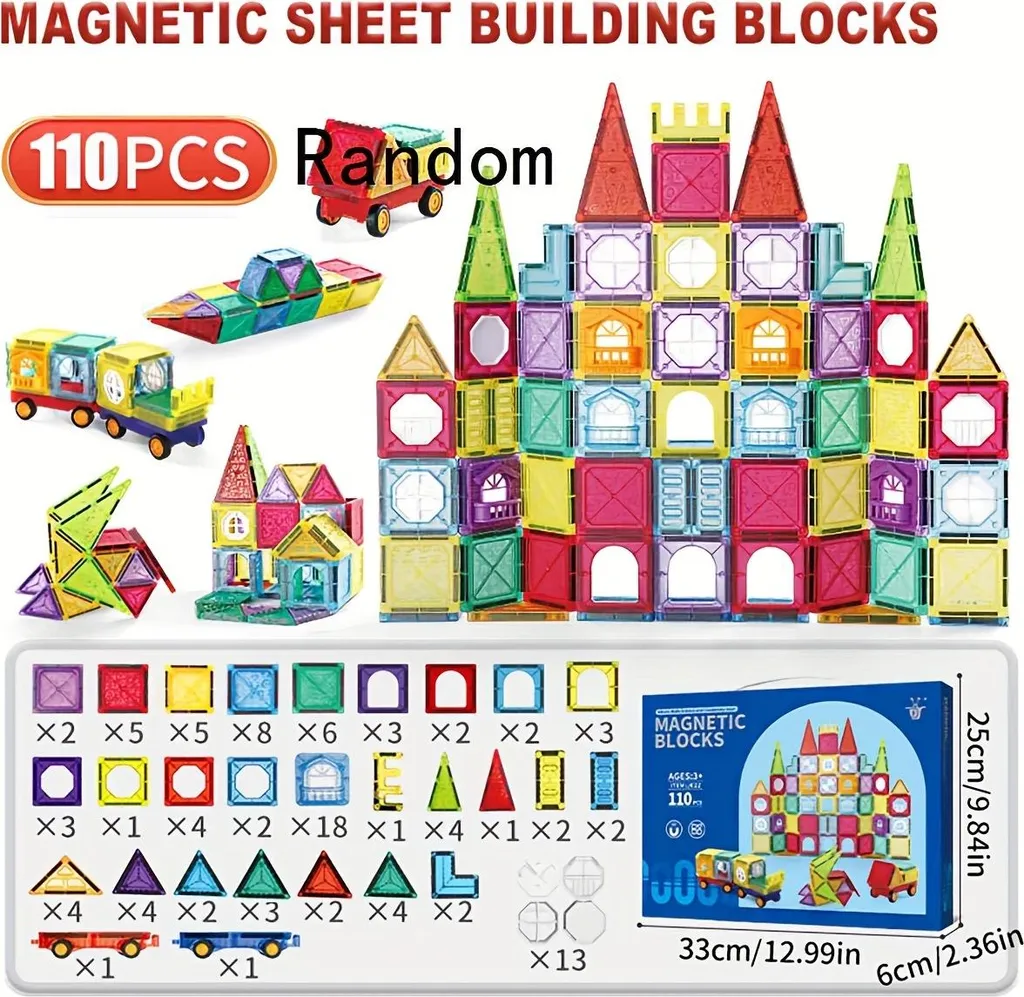 110 Briques magnétiques - Cubes magnétiques colorés en ABS créatifs