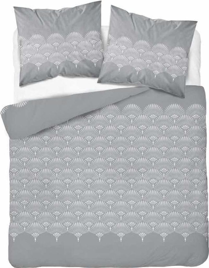 Flanell Bettwäsche Set 220x200 Pfauenfedern Rosette Grau