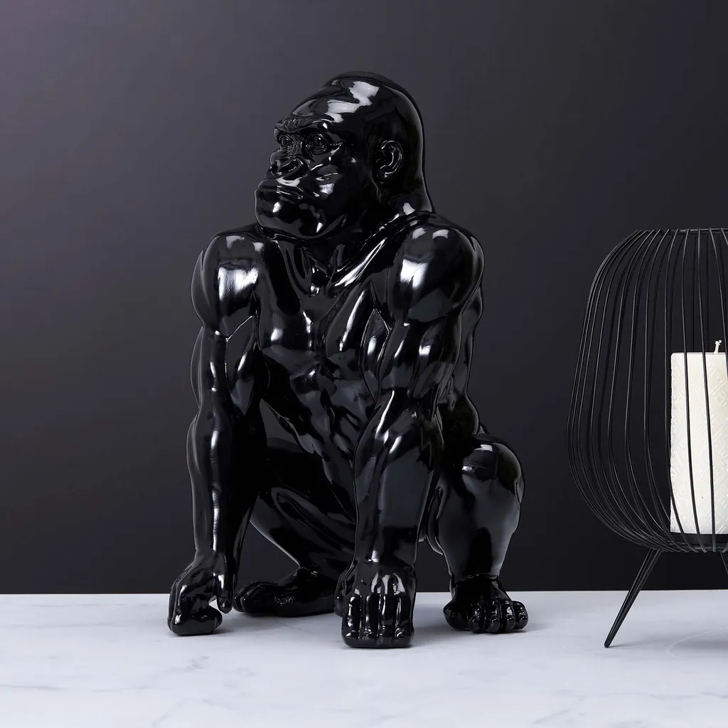 Statue Gorille Noir 46cm - Sculpture Animalière Design pour Déco Loft