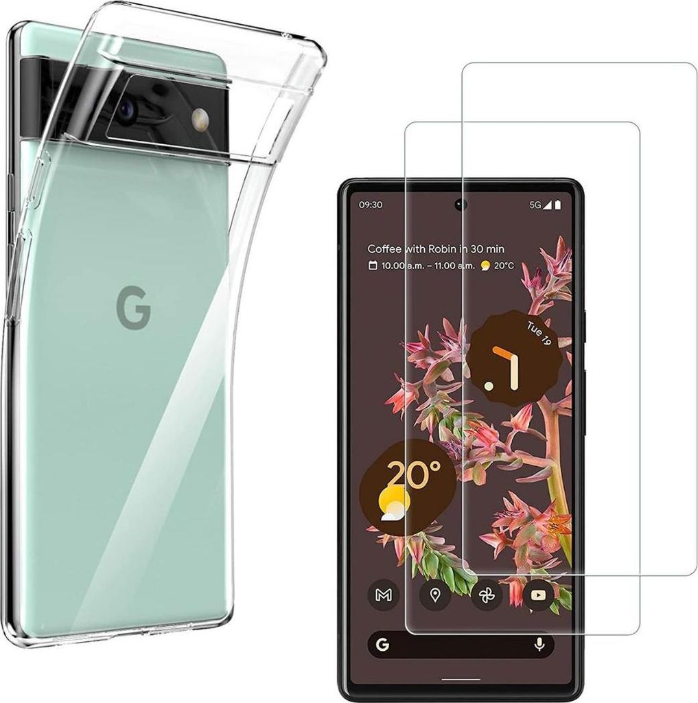 Hülle für Google Pixel 6 mit 2 Displayschutzfolien aus Hartglas Phonillico