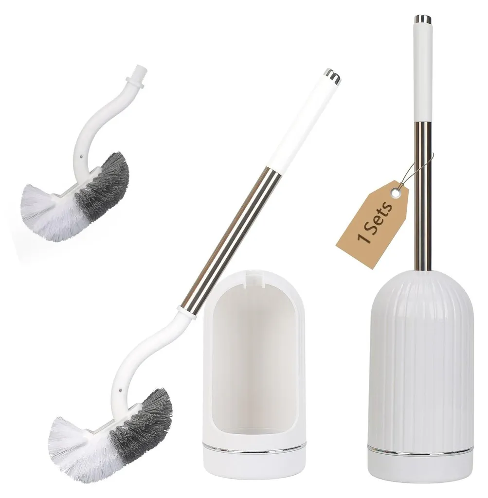 Brosse WC avec support et 2 têtes courbées Ø 7cm en acier inoxydable