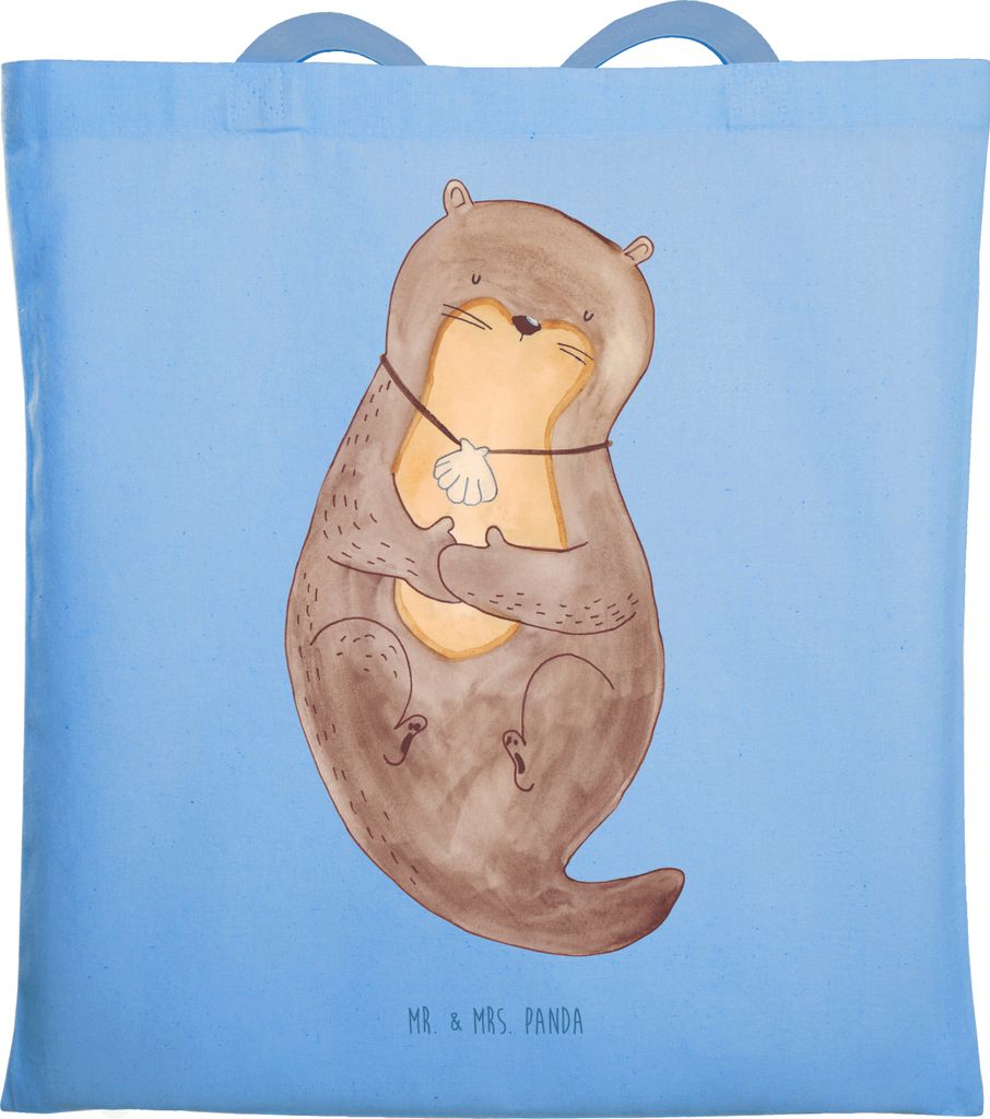 Mr. & Mrs. Panda Tote Bag Otter Muschel - Sky Blue - Geschenk, Tagträumen, Shopping Tasche, Süß, Tragetasche, Büro, Schultasche, Jutebeutel, Me...