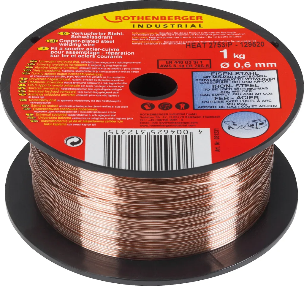 Rothenberger 31231 Filo Saldatura Gas 0,6mm 1kg per Acciaio MIG/MAG