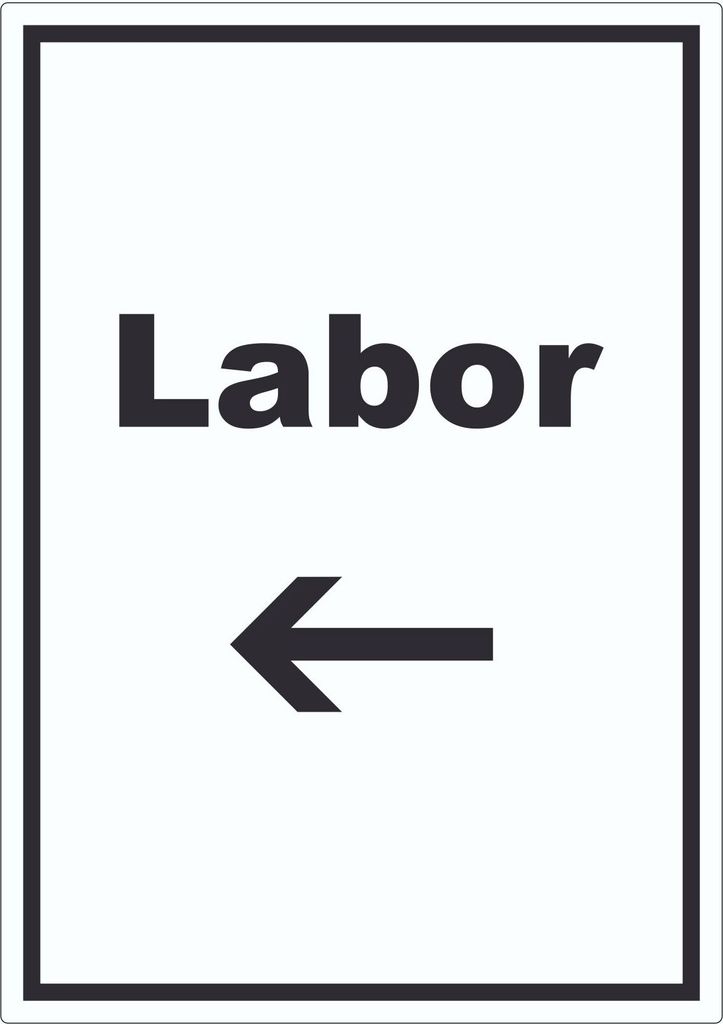 Labor Aufkleber mit Text und Richtungspfeil links untersuchen forschen hochkant A9 (37x52mm)
