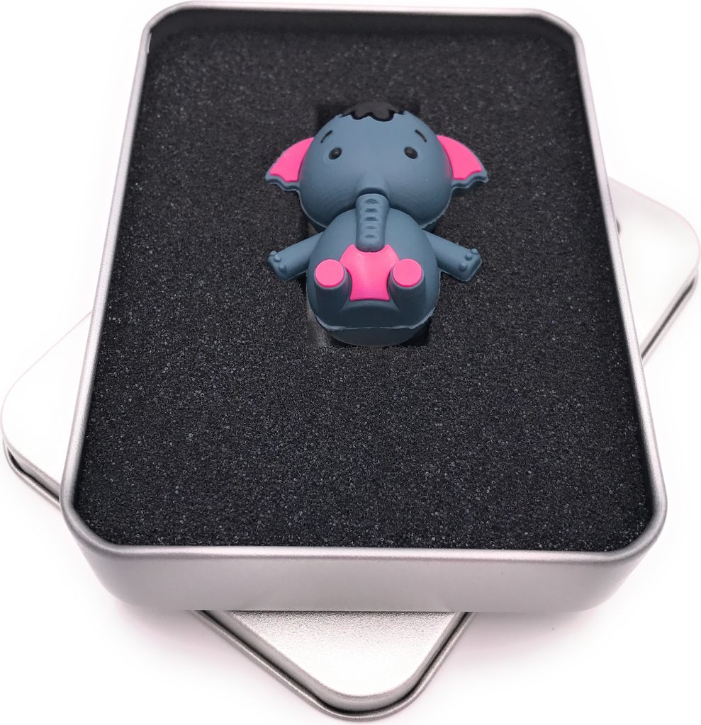 Onwomania Elefant Zoo Tier in Blau USB Stick in Alu Geschenkbox 64 GB USB 3.0