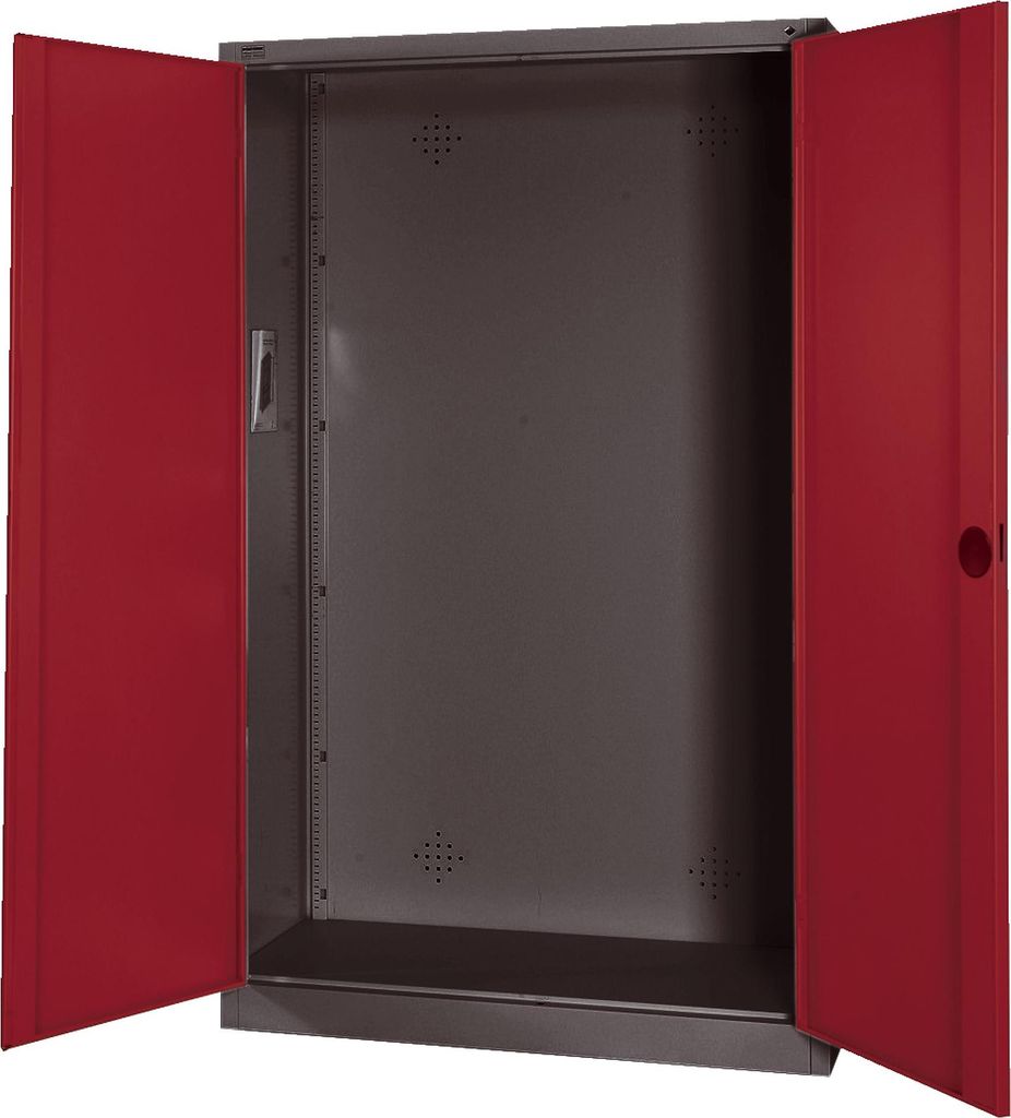 C+P Modul-Sportgeräteschrank mit Vollblech-Flügeltüren, HxBxT 195x120x50 cm, Ergo-Lock Muldengriff, Rubinrot (RAL 3003), Anthrazit (RAL 7021), E...
