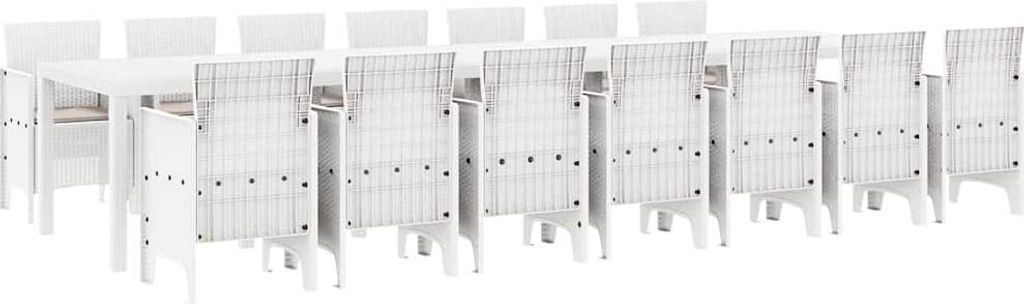 Garten-Esszimmergarnitur mit Kissen mit Kissen 15 pcs Weiß PP