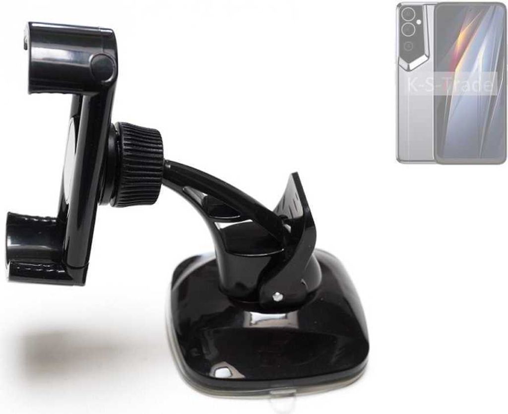 K-S-Trade kompakte Handy-Halterung Windschutzscheibe kompatibel mit Tecno Pova Neo 2 5G Armaturenbrett schwarz Autohalterung KFZ Halter